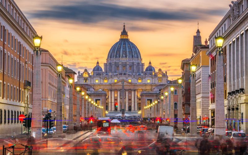 Vatican City, a city-state surrounded by Rome, Italy, with St. Peter's Basilica